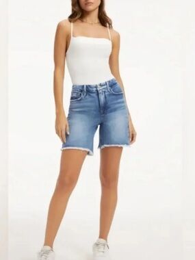 NEW Good American 90's Bermuda Distressed Denim Shorts - Size 27